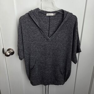 Ginger G Charcoal Hooded V-Neck Short Sleeved Hoodie